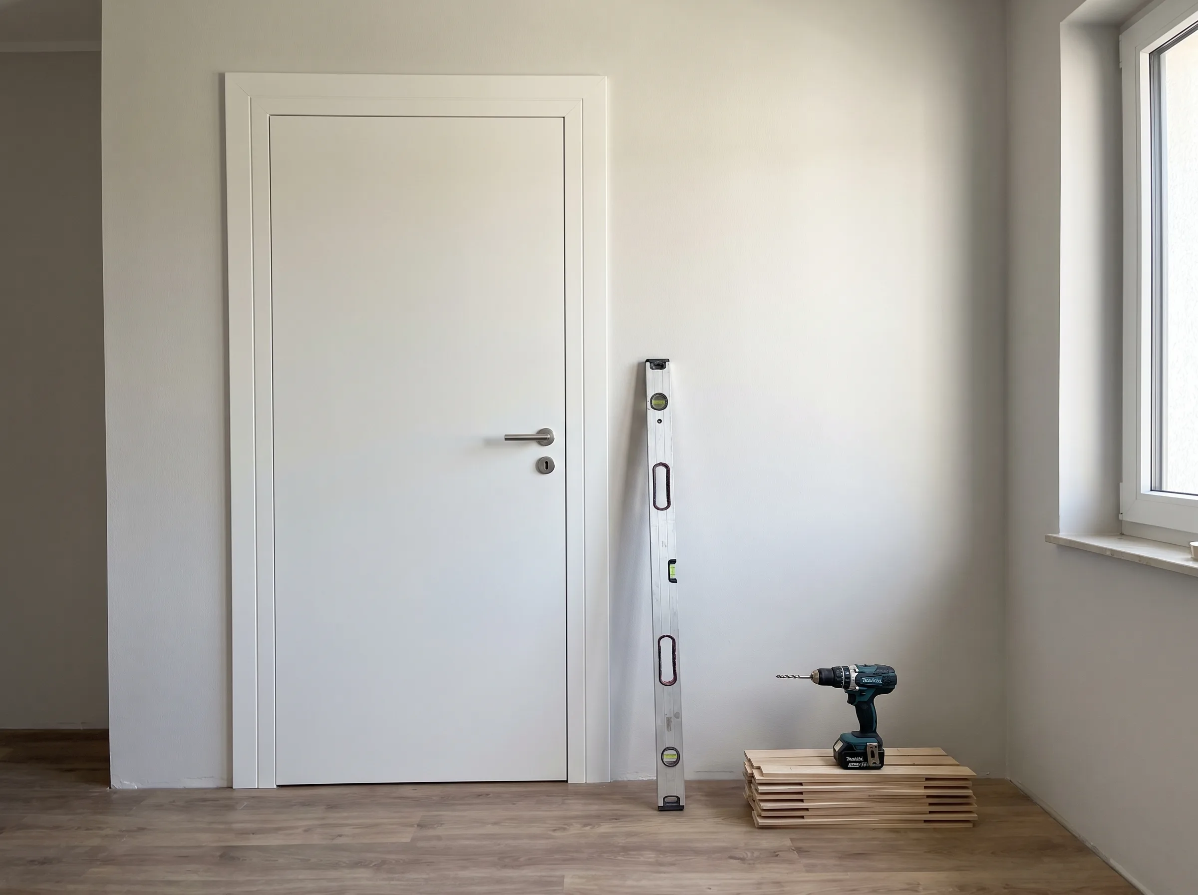 Werkzeuge und Materialien für die Installation von Zimmertüren